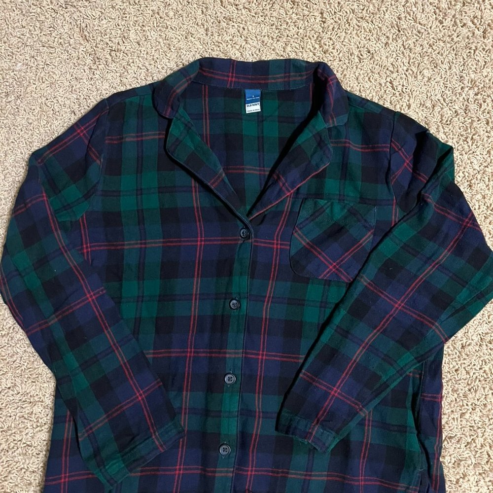 Old Navy green, navy and red plaid flannedl pjs - women's small